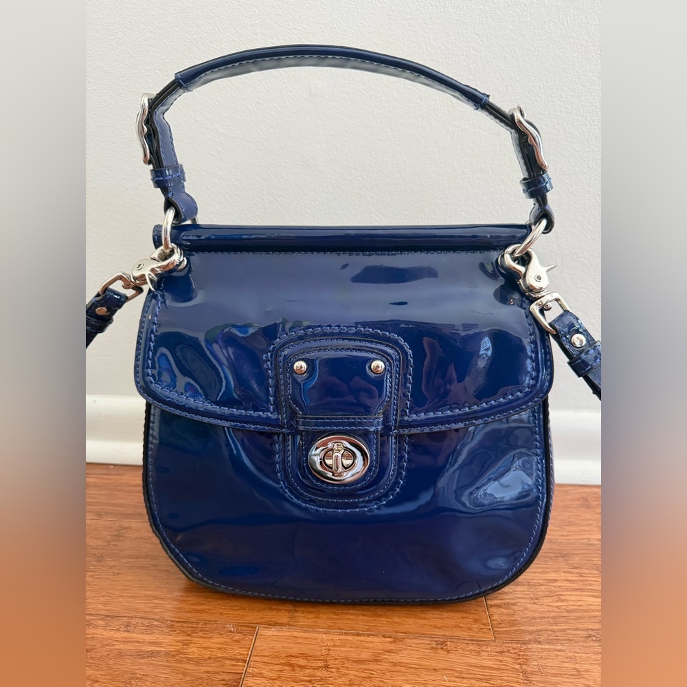 Coach Willis Navy Blue Patent Leather Crossbody Bag